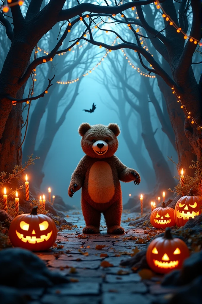 Recreate a stage for a Halloween festival, My brand image is a bear,