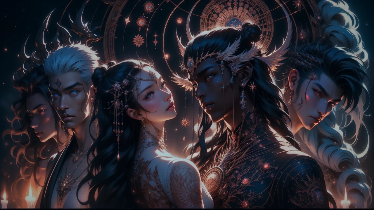 god creating the universe, part by takato yamamoto, part by alex gray, ross tran, james jean, ultra realistic, octane render, highly detailed, 8 k, trending on artstation, cosmic, symmetry, masterpiecea dark skinned and radiant , adorned with stunning