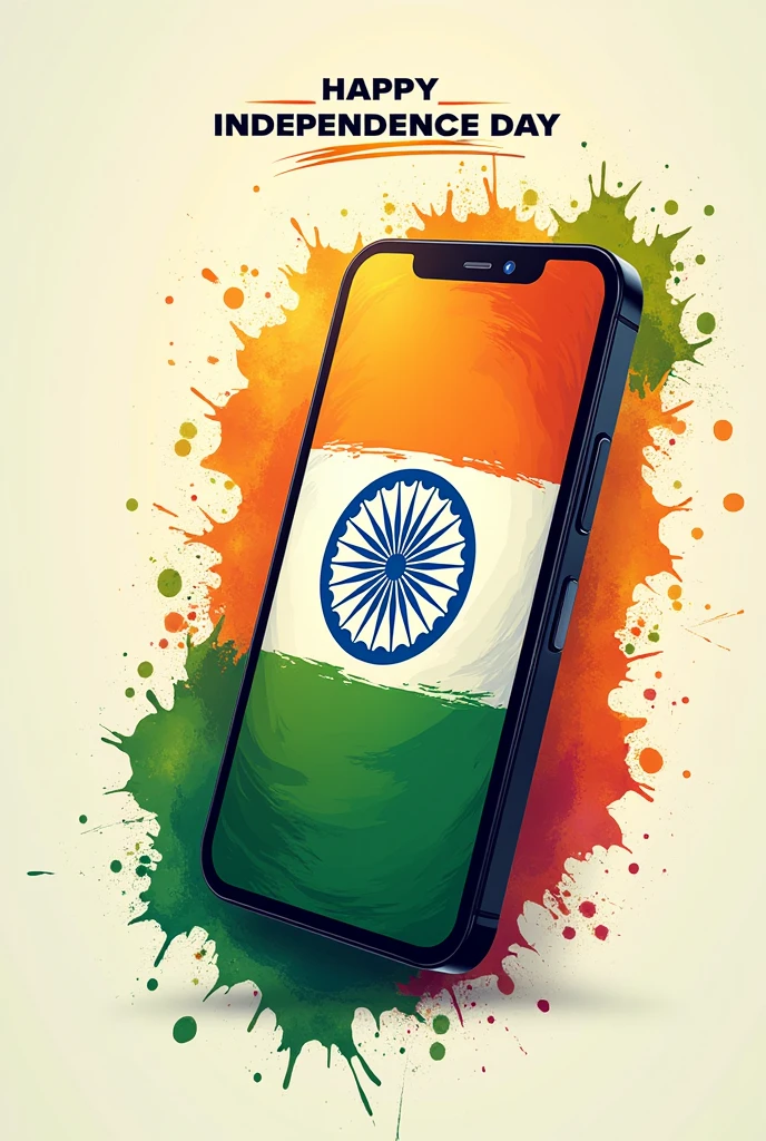 August 15 independence day poster for my mobile shop so i need flag in mobile kinda poster. With text happy independence day kinda colorful.