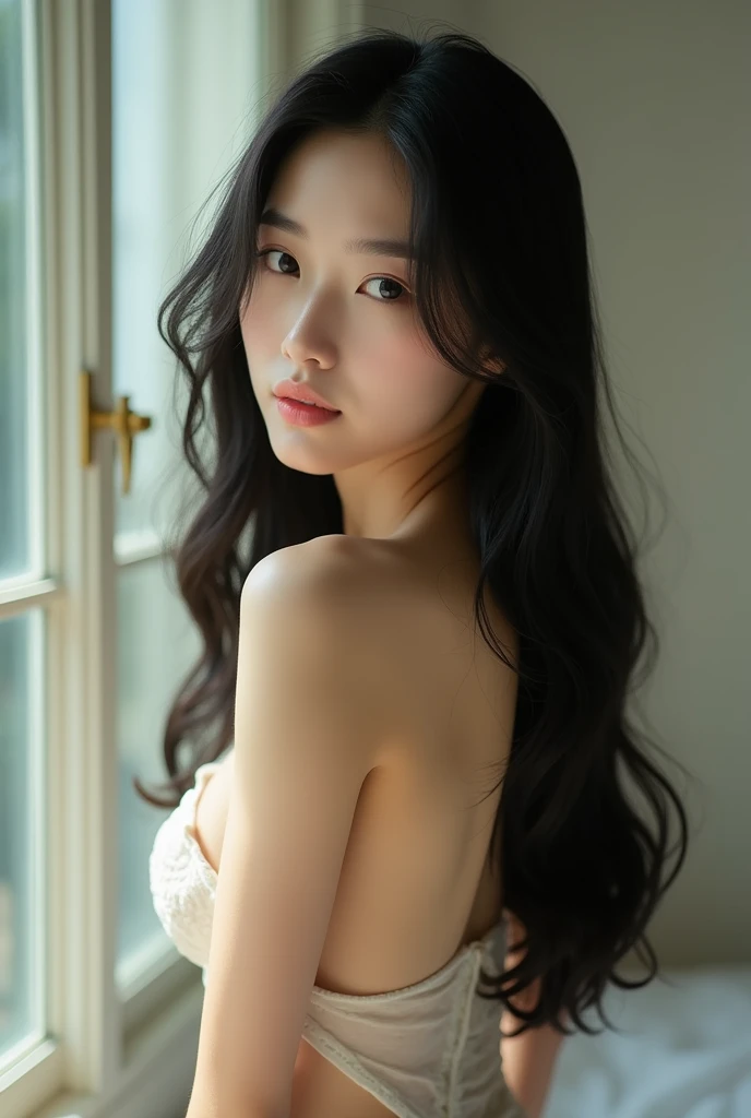 You are a professional photographer。This is a picture of the work scene.。breahair,masterpiece、8hair、Highest quality, Soft Light, Ultra-high resolution, (Realistic:1.4), Angle from behind、RAW Photos,26 years old 、One of the Japan, alone, cute、(pupil, light in your eyes), Natural black eyes、Beautiful face in every detail,(High resolution detail of human skin texture)、(Cleavage、Big Breasts)、Camel Toe、Show off your anus、Bold Ass、Stick your butt out、Hunchback、(Transparency)、gentleman、(Wear a short dress)、Wet clothes