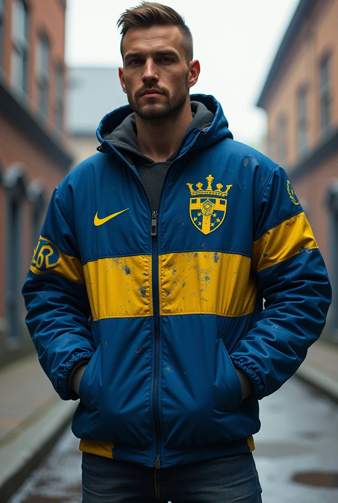 Make a GTA5 jacket of the Swedish national team with a Nordic theme and blue and yellow details.