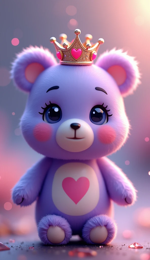 Close up of a keychain purple cartoon bear，There is a heart in the chest, Lovely and detailed digital art, Popular on artstation pixiv, Beautiful and lovely lighting, Detailed fan art, Beautiful animal pearl queen, Cute digital art, Digital Art on Pixiv, Lovely detailed artwork, [ Tarot ]!!!!!, Dreamy and detailed, official art works, Profile picture 1024px，crystal，He has a crown on his head.