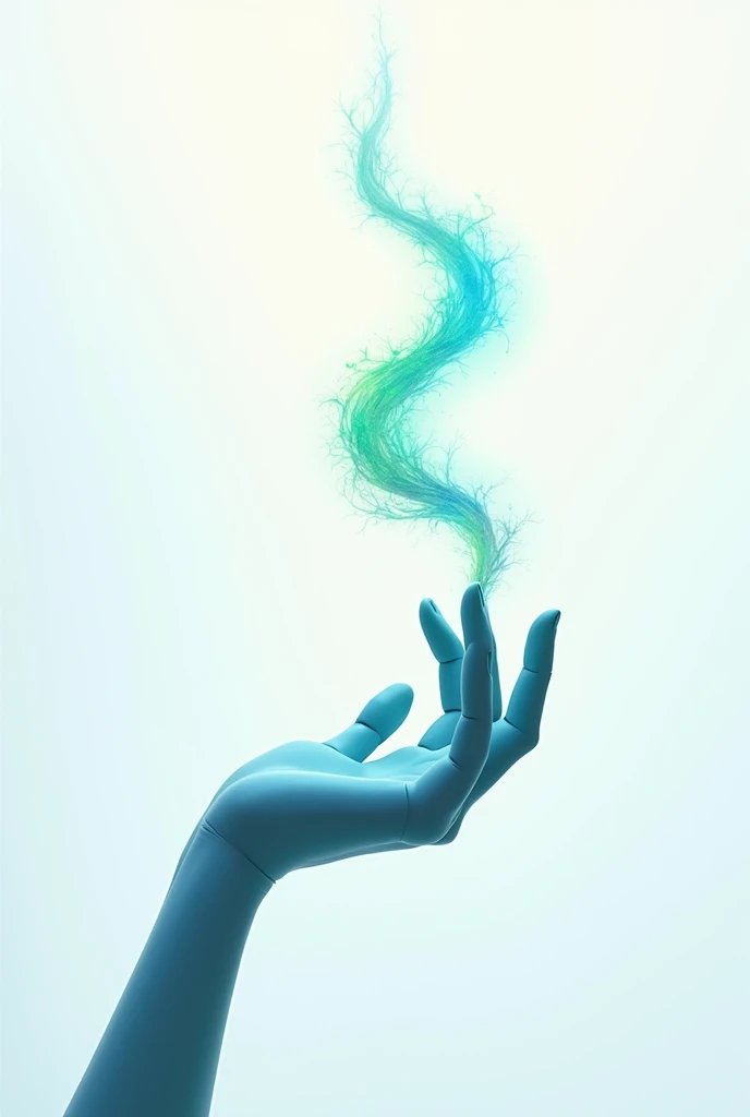 A stylized image of a human hand holding a digital brush, creating abstract shapes and designs. The brush leaves a trail of light blue and green colors, symbolizing AI-enhanced creativity. The background is white with a light gradient