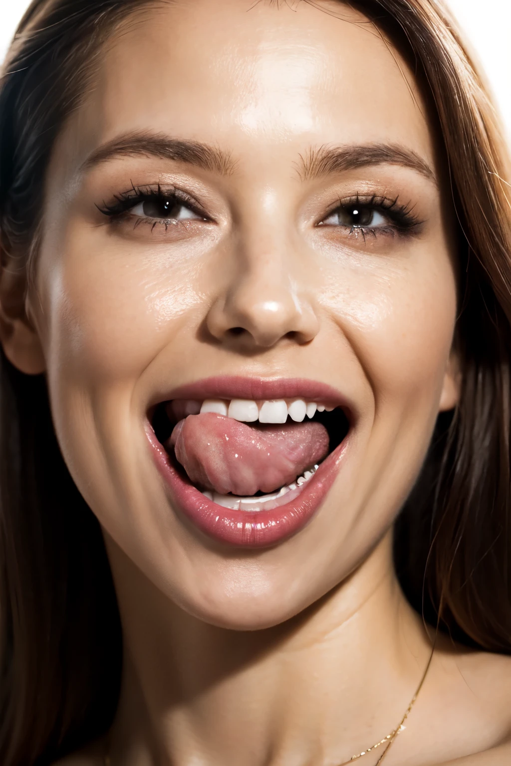 Close-up mouth. Hyper-realistic portrait of a sexy mouth. Her skin glows with natural light, (((Licking lips, perfect teeths))), pornstar. natural light, 35mm photograph, film, professional, 4k, highly detailed, Golden hour lighting. Depth of field F2. Rule of Thirds Composition."