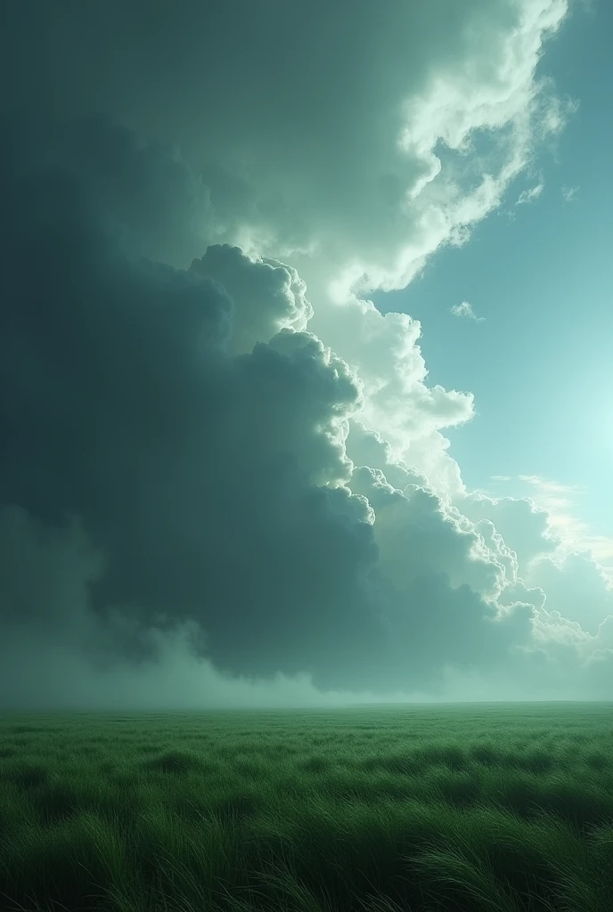 Eerie clouds over grass make it more realistic like in china