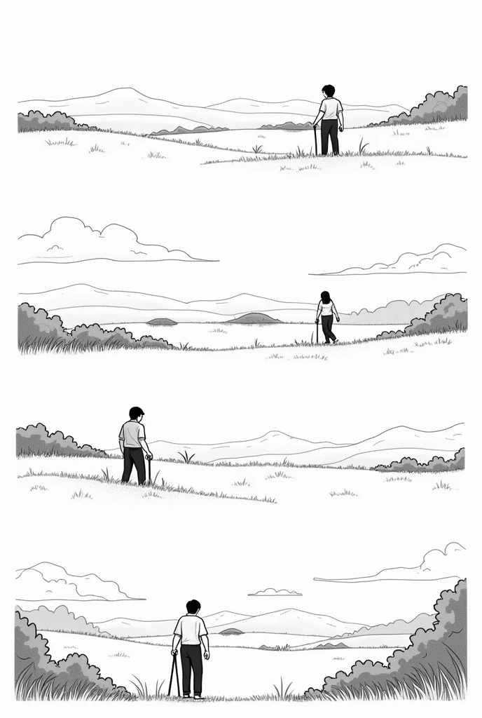 Create comics about goverment donation, landscape and tagalog only white and black no shadows 6 slice