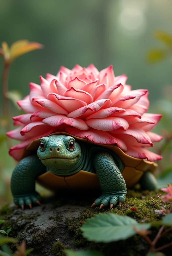 A turtle fused with a rose, meaning its shell is a rose.