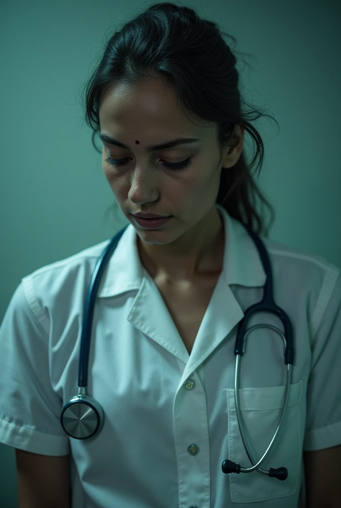 Create an image in which a female doctor on duty has been raped and murdered ......and we demand justice from indian government 