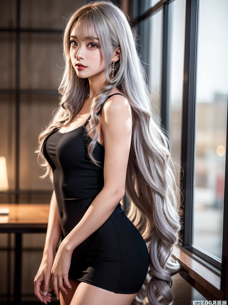(Beautiful feet:1000)、(8k, RAW Photos, Highest quality, masterpiece: 1.2、RAW Photos)、 High resolution raw color photos, Professional photos、Super Resolution, 8K Image Wallpapers,(Realistic, Actual Photos: 1.3)、Very detailed, Very detailed and beautiful, Very detailed, Amazing details、Slim Big: 1.2、Amazing details、Cute beautiful woman with perfect body: 1.4、Glowing Skin、Glossy Lips、High resolution face and skin textures、Detailed eyes、double eyelid、((Gray hair color、Long Hair、Curly Hair)), (Are standing、Model photoshoot)、((Whole Body Ezbian:1.3))、((Angle from a distance:1.1))、1 person、((Focus on women))