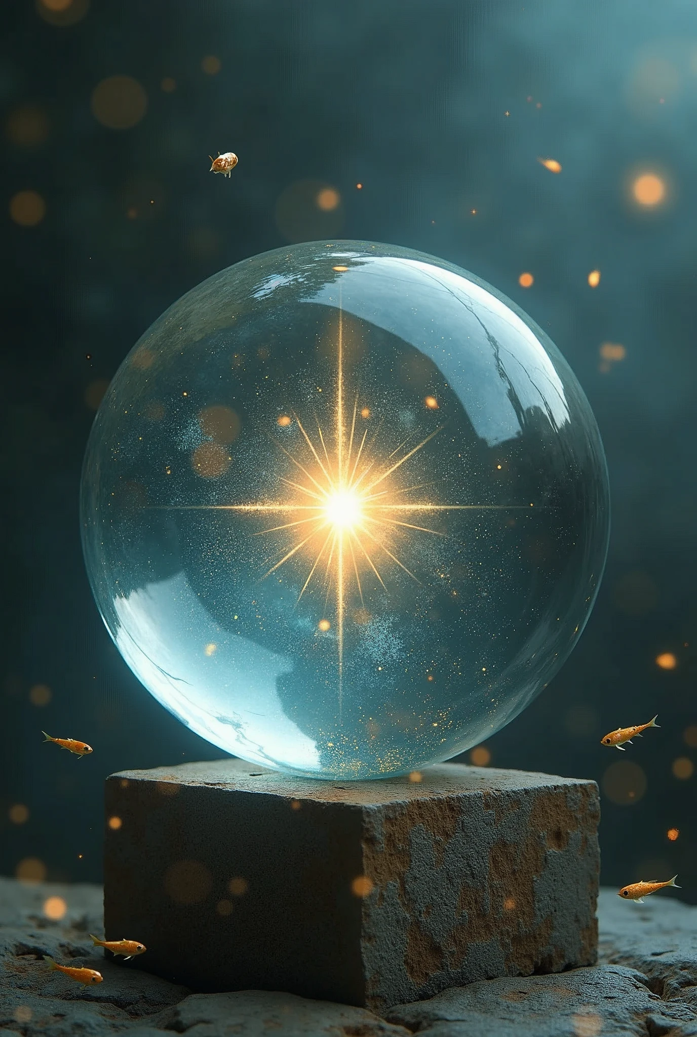 glass orb, stele, deafening, a star in the center, doradas, Perspective painting, This high resolution
