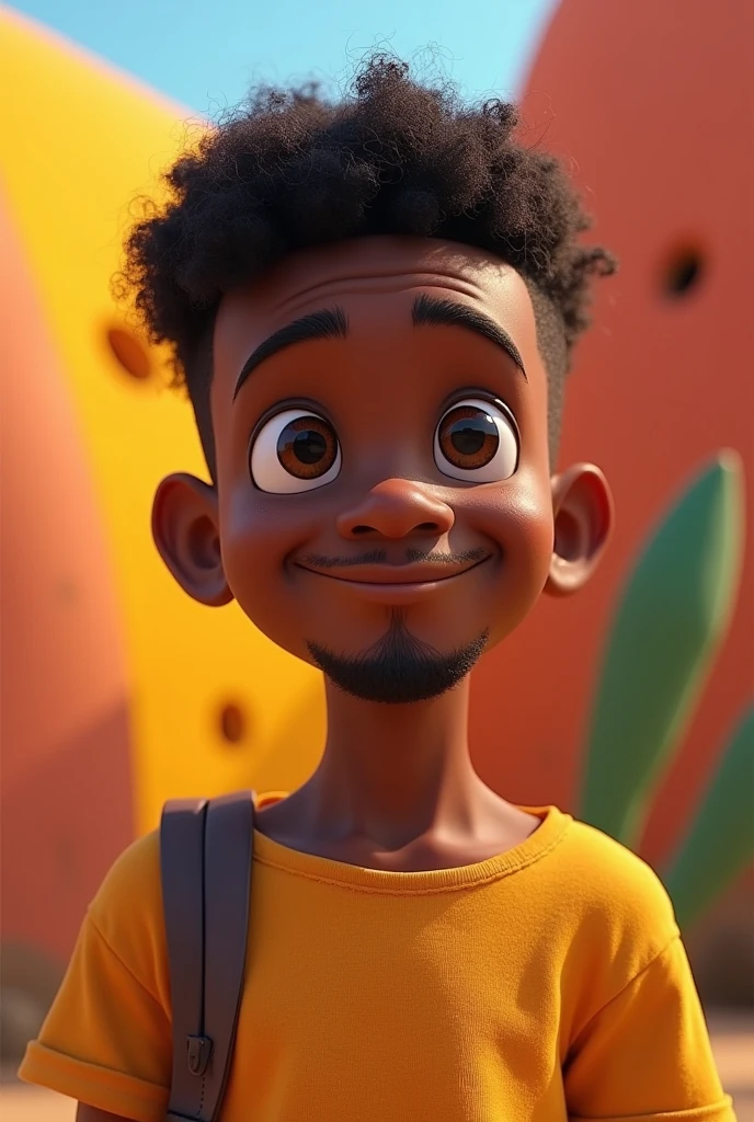 a dark skin male African teen with a goatee
animated