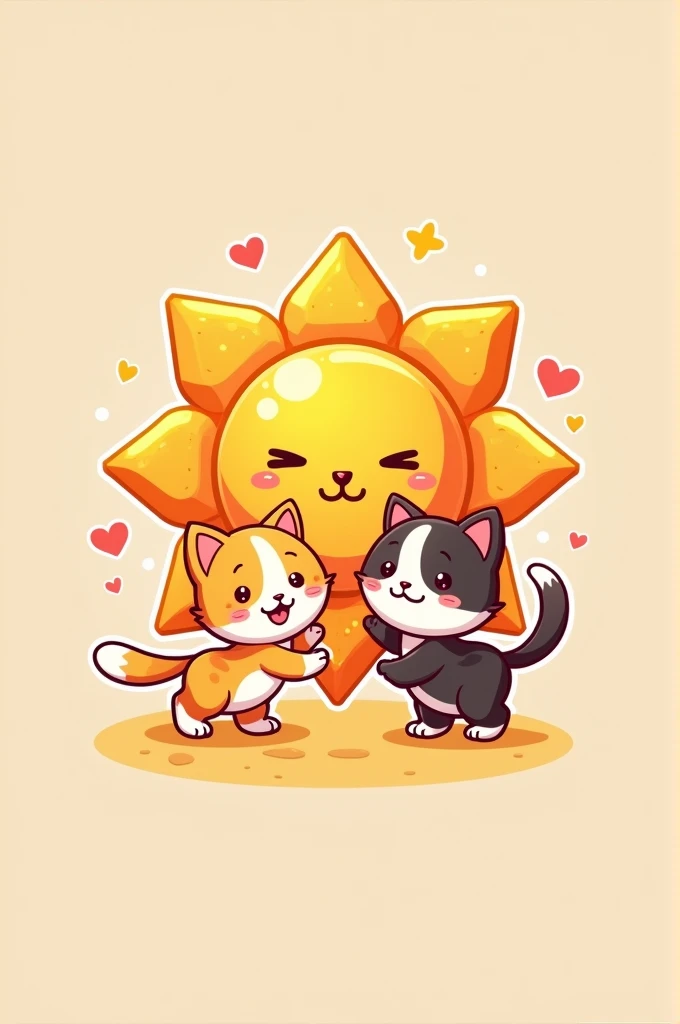 Make a logo for a candy company, that have a sun that is a candy, and two kittens .