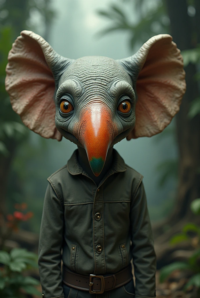 A man, elephant ear, parrot mouth ,