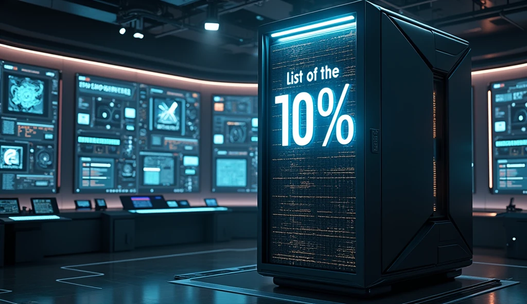 image of a supercomputer with a title on screen "list of the 10%"