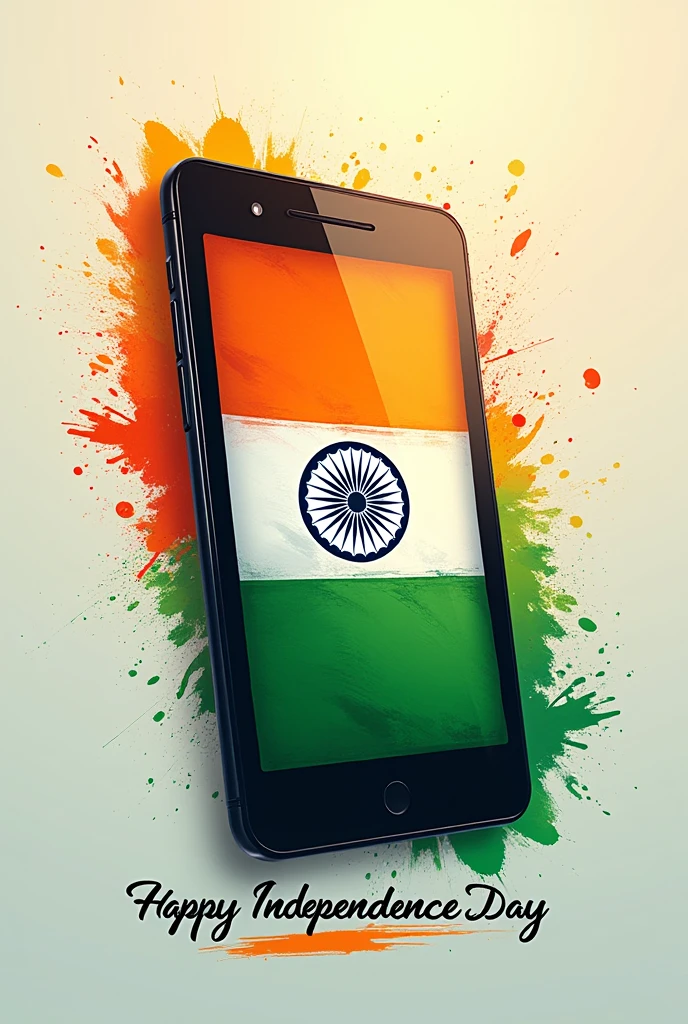 August 15 independence day poster for my mobile shop so i need flag in mobile kinda poster. With text happy independence day kinda colorful. In square Ratio