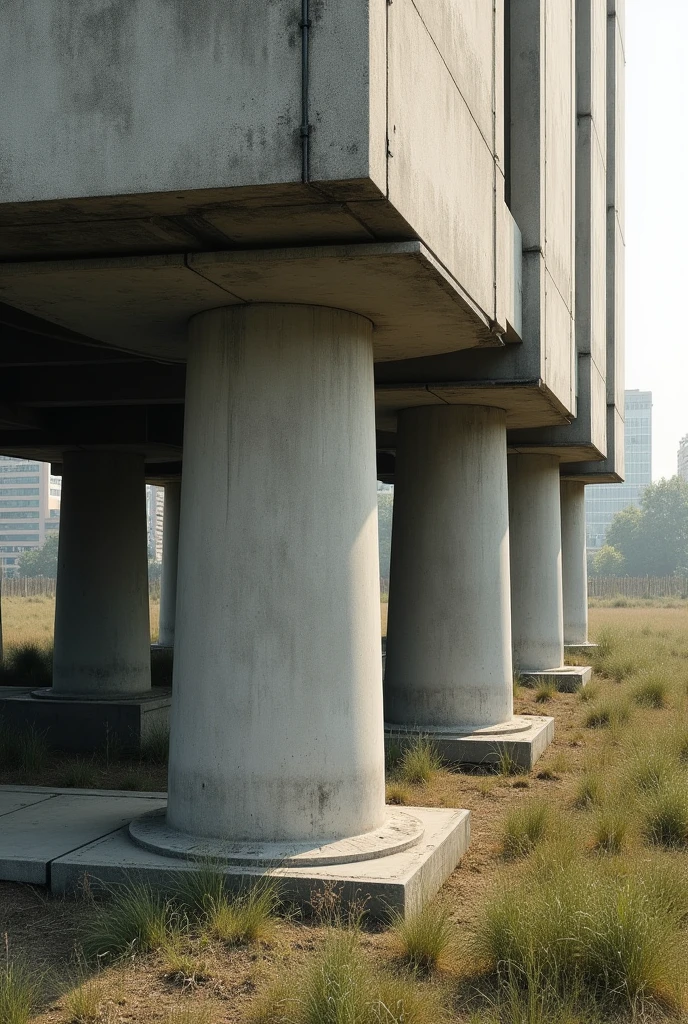 Make the bottom part of a building that is being supported by several concrete pedestals tied to that structure so that it does not fall
