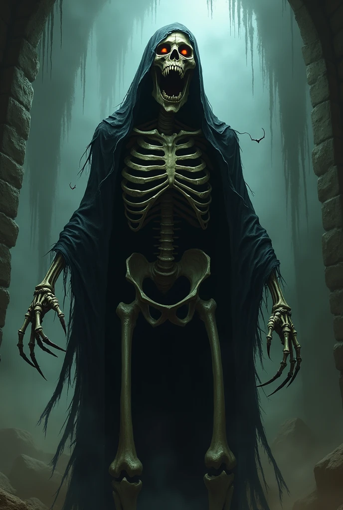 Skeleton Caveira with vampire teeth screaming