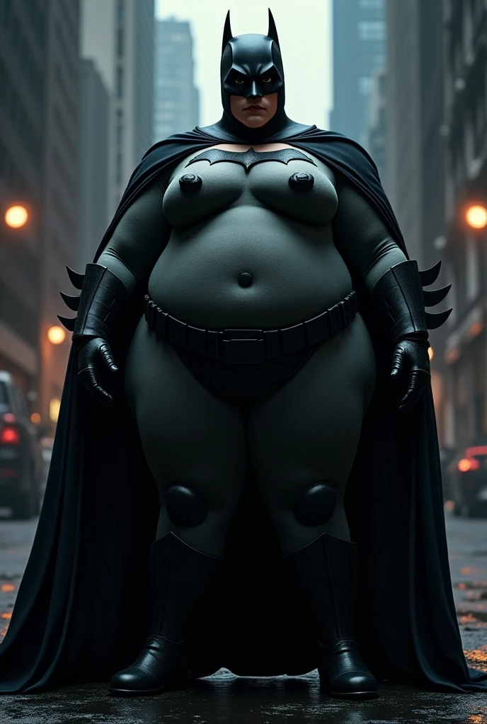 Fat woman dressed as Batman