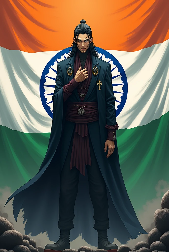 Gojo saturo standing with India flag