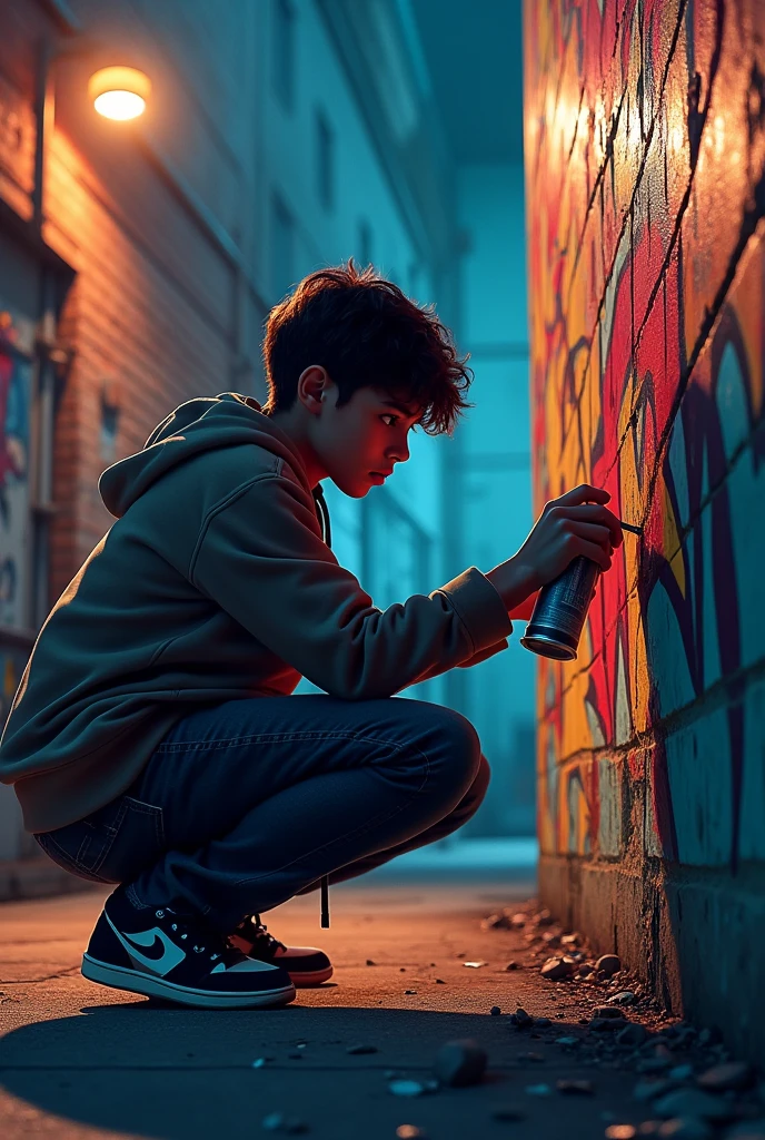Student making graffiti (front angle)