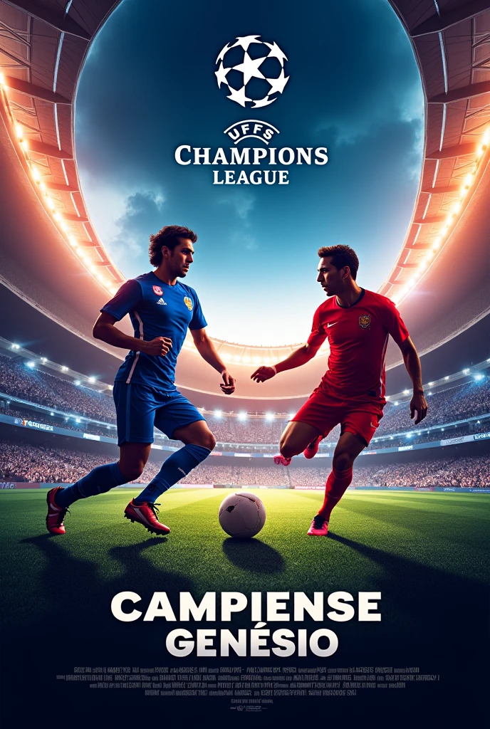 make a football sports flyer, with a champions league stadium in the background, team CAMPINENSE  vs GENÉSIO