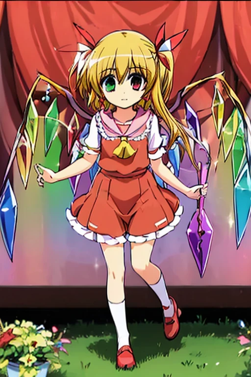 (((Flandre Vivio Costume Magic Wand)))、White ribbon、1girl