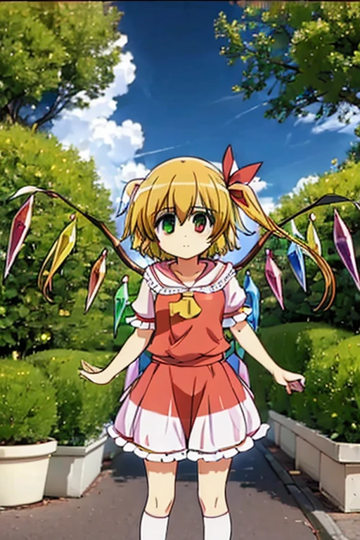 (((Flandre Vivio Costume Magic Wand)))、White ribbon、1girl