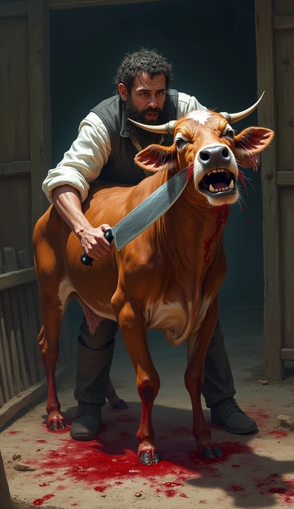 Killing a cow with knife