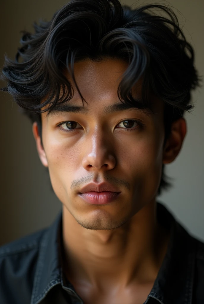 You can describe me as an attractive man, a tall person , with very light brown skin, medium length hair styled in a bookish way, bushy eyebrows, hunter's look, no facial hair, with a little bit of puffed out cheeks, pronounced cheekbones and a face of a 17 year old Mexican youth