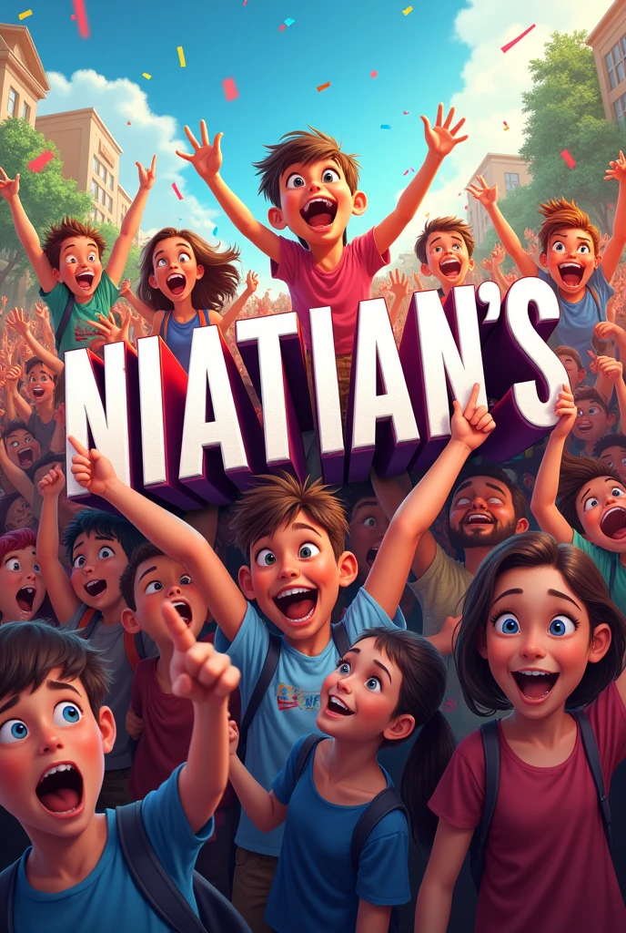 Create a poster with word NIATIAN'S with full of cheers with students