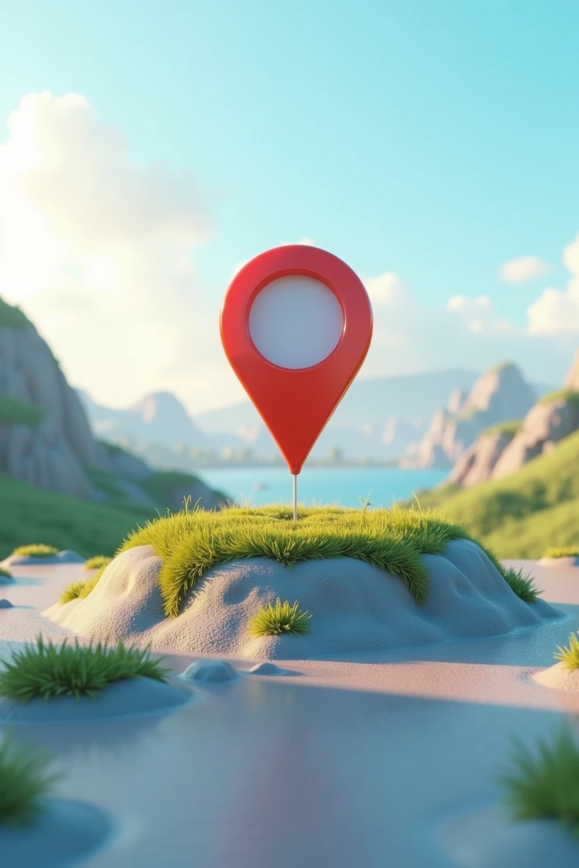 lot with floating location icon above it, animedo 3d ,full color