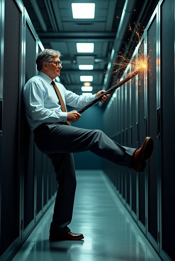 How big of a wire did Bill Gates kick in Microsoft&#39;s server room?