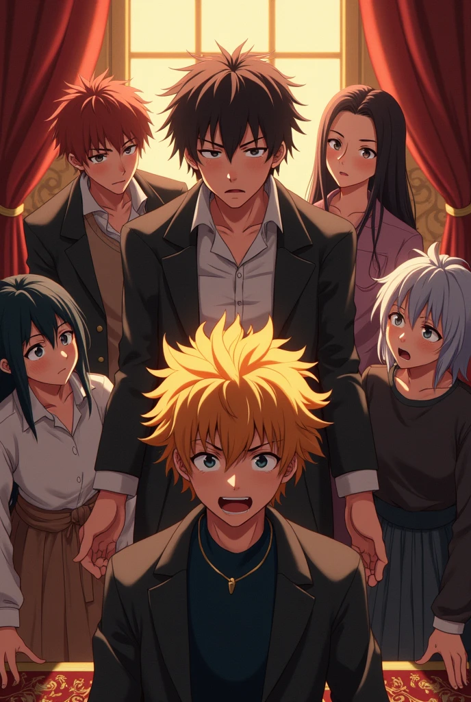 Anime cover of Lucas with golden hair and his family's betrayal With a family of 6 including 