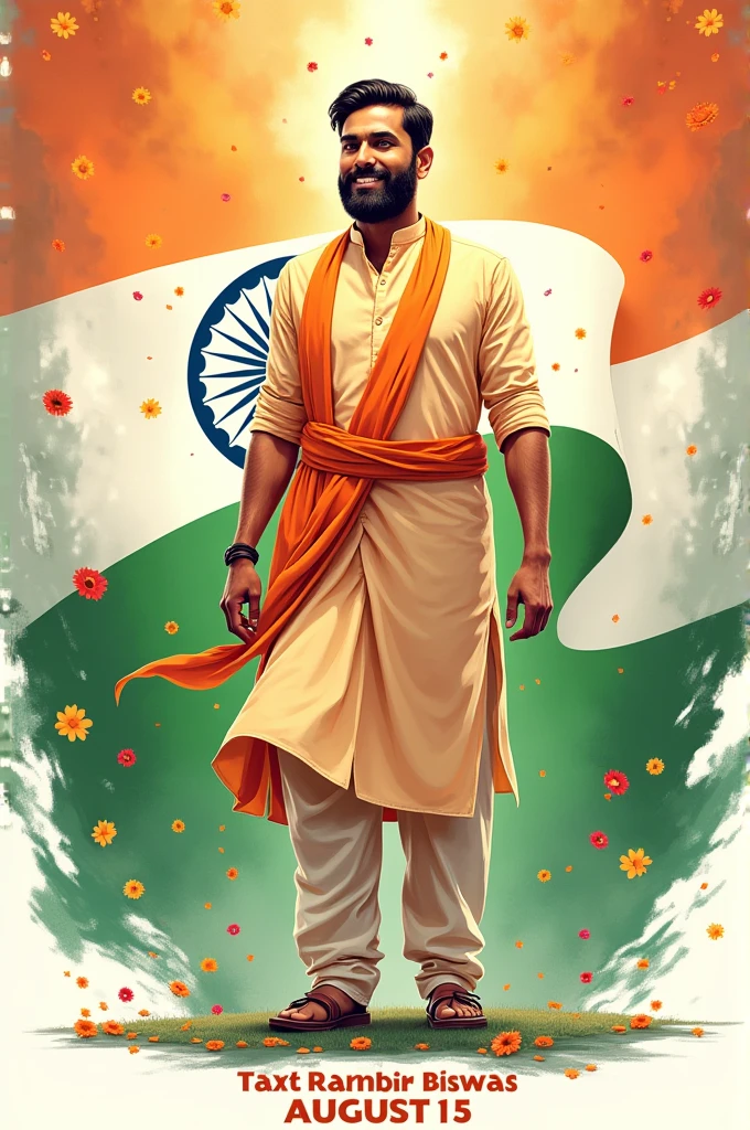 Taxt Ranbir Biswas 15 August with India flag 