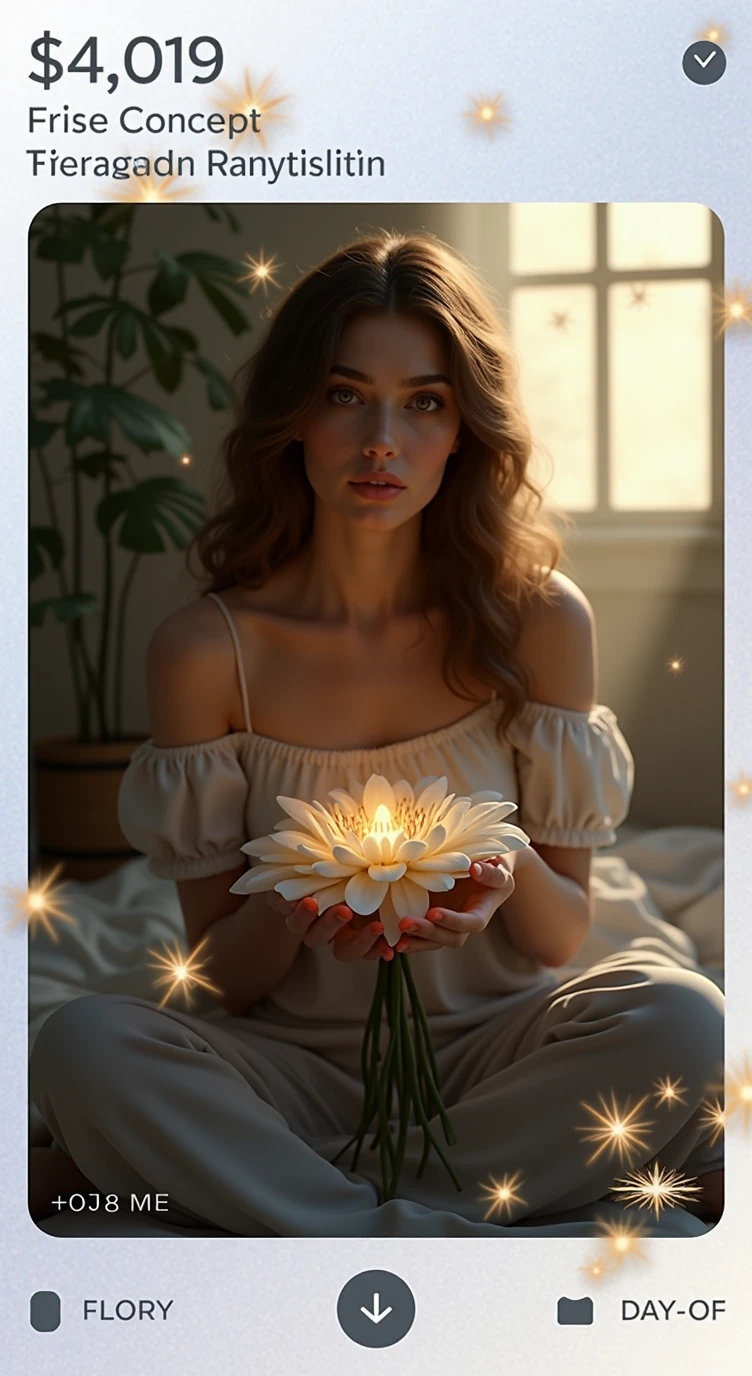 White flower with black backround and golden sparkles
