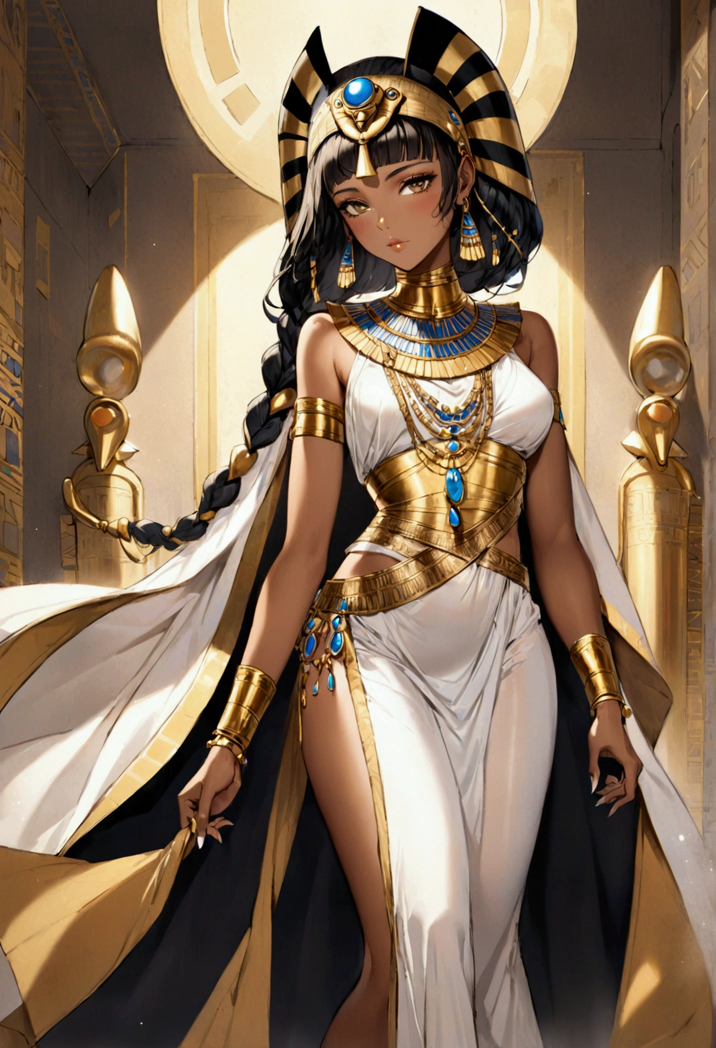(cleopatra), (Egito), (kemet) black female, gorgeous woman, sensuous, chic, gold and jewels , (whole body), braided hair