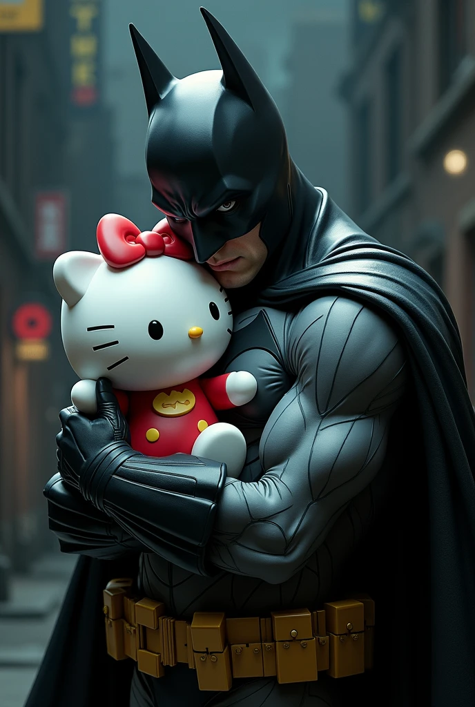 Batman is hugging Hello Kitty