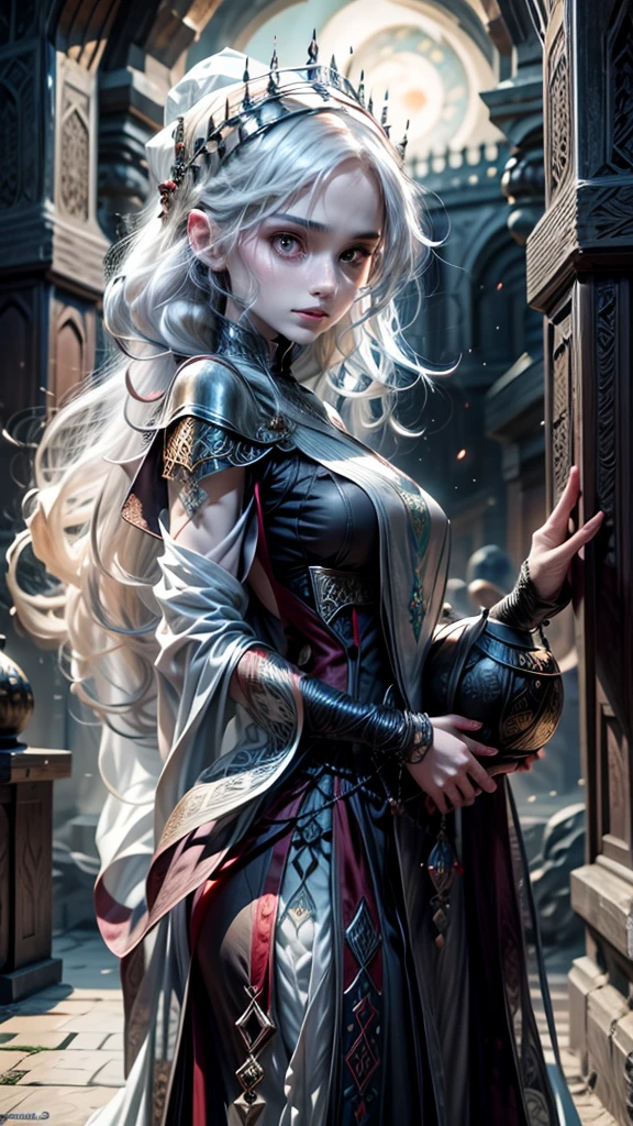 Both back and front side outfit Full body outfit night view full moon fantastical 1girl, a detailed portrait of a cute goth islamic beautiful princess girl, by justin gerard and greg rutkowski and agnes cecile, digital art, realistic painting, dnd, character design, trending on artstation islamic islamic beautiful like moon young female albino skin, snow white skin, white curly hair, slender face, crimson eyes, crimson medieval clothes, innocent face, islamic islamic islamic islamic mythologicalA extremely delicate and beautiful silver-haired girl,Blue pupils,Intricate details, depth of focus,highly detailed, digital painting, artstation, concept art, character art, art by greg rutkowski and tyler jacobson and alphonse mucha veil on head islamic islamic islamic young female albino skin, snow white skin, white curly hair, slender face, crimson eyes, crimson medieval clothes, innocent face, islamic islamic islamic islamic mythological