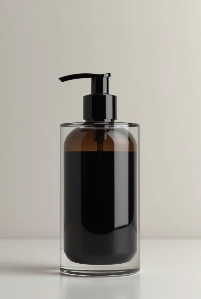 Black colour hair oil in transparent plastic bottle