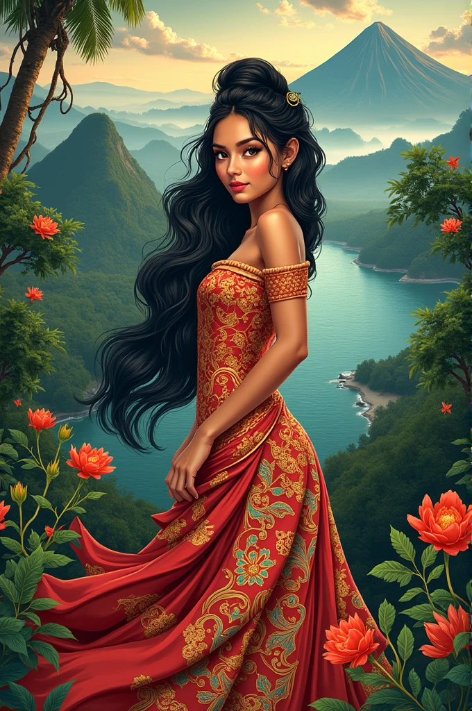 Draw country Indonesia as a woman