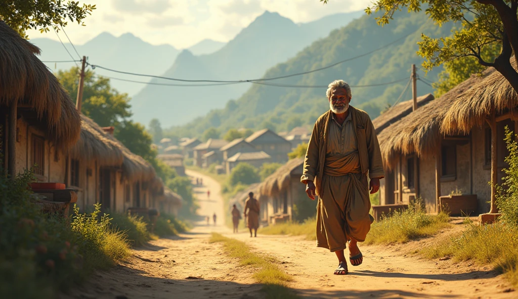 Arjun Returning to the Village: Man arriving back at the village, with a look of realization and relief.
