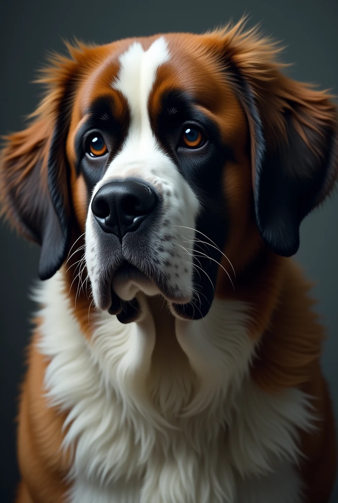 Un saint-bernard qui fait de grands yeux tristes. 