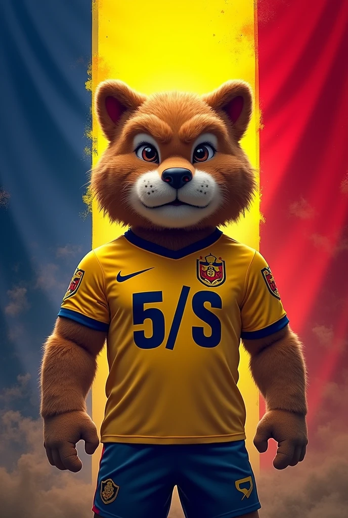 Queria a imagem da bandeira da Romênia com o maScote da Seleção da Romênia Simbolizando uma guerra contra a Sujeira e eScrito na camiSa doS maScote o número 5/S