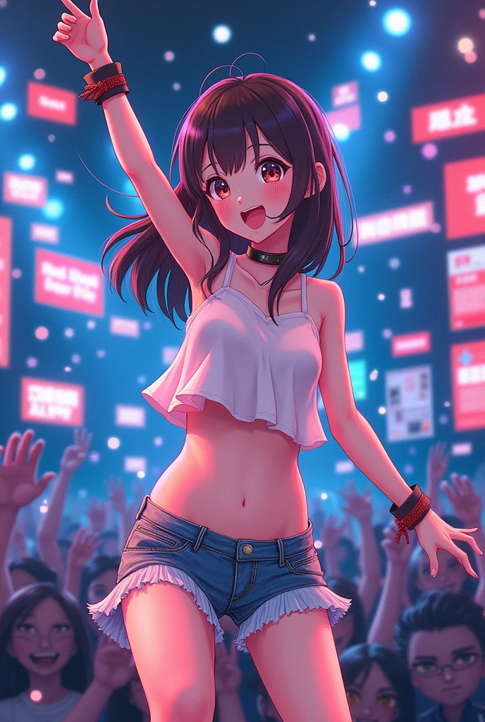Nico Nico video style,
Lots of subtitles in the background,
During the live broadcast,
1 girl,