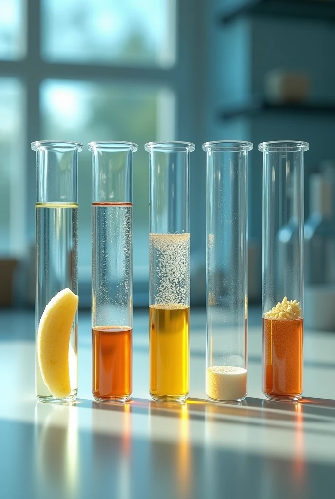 generates 6 test tubes and that each one is added a drop of Lugol ,and each test tube has a different food , in the first test tube a piece of banana is added to the second a piece of potato or potato to the third a few grams of sugar to the fourth a small piece of bread to the fifth a few grams of rice to the sixth a small piece of noodle , each tube with its respective chemical reaction , more noticeable with those that have starch all straight without errors