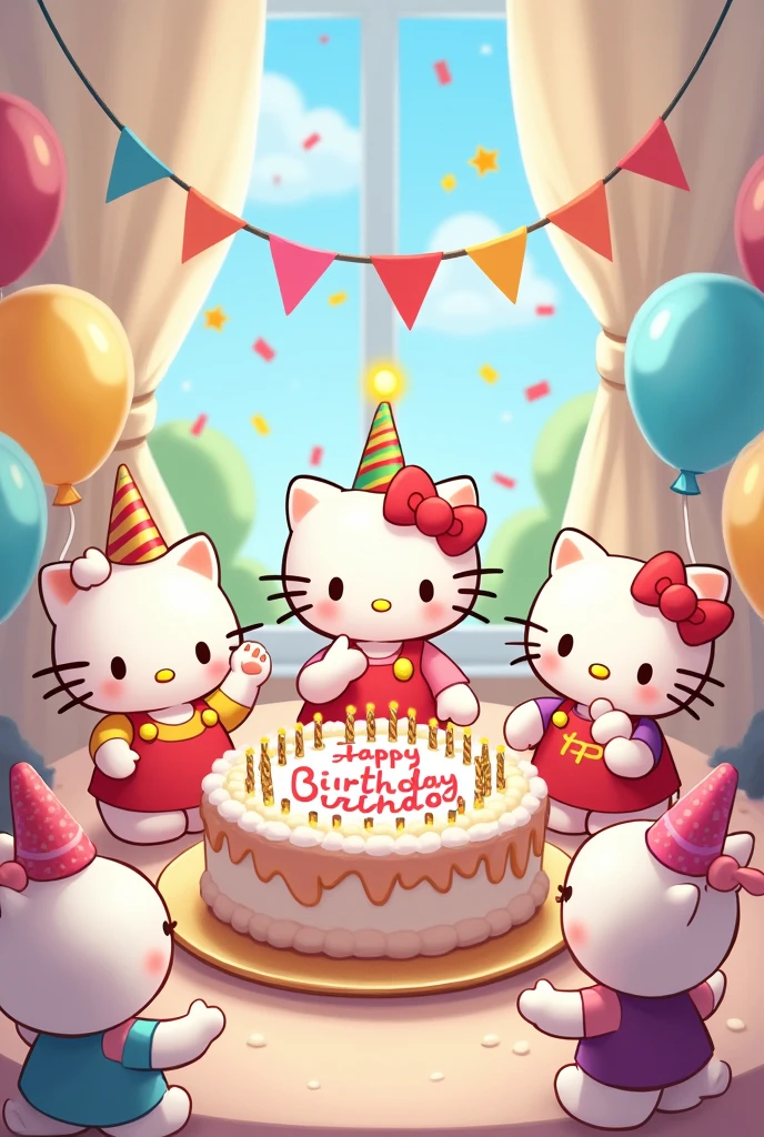 Hello Kitty characters celebrating a birthday,