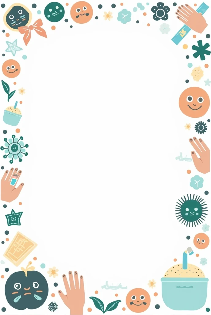 Make me chart paper with border design and some drawings on topic of personal hygiene