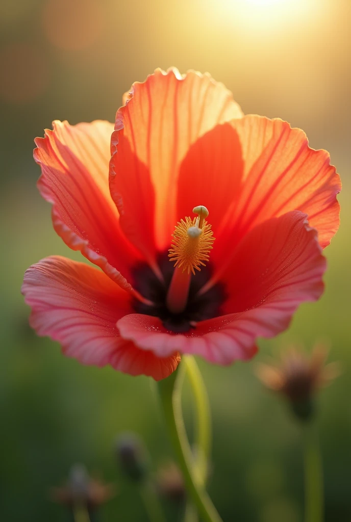 A close-up of a blooming flower, a gentle breeze swaying the petals