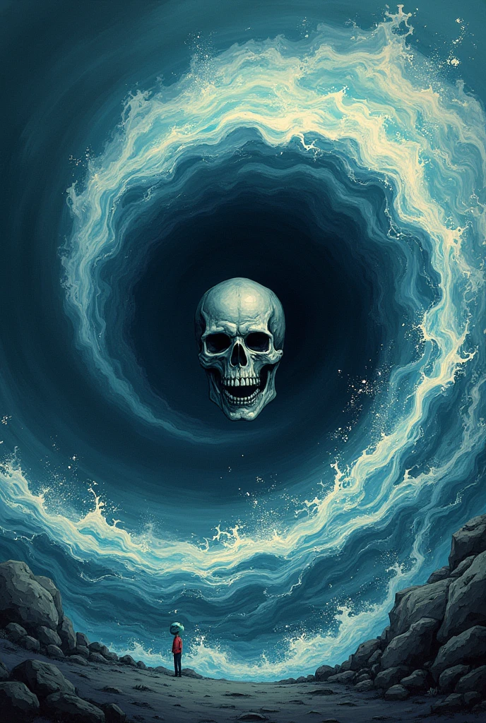 a yellow hurricane with a skull head inside 2d