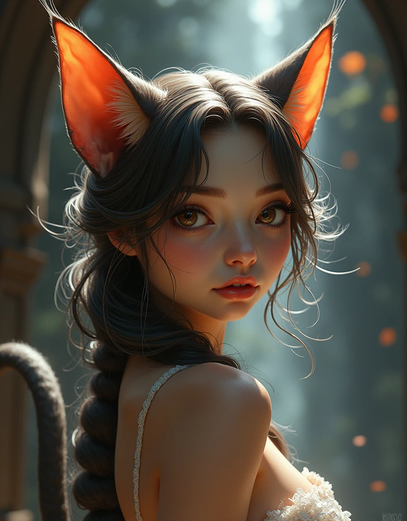 cute girl, anthropomorphic cat, feline features, cat ears, cat tail, female cat character, beautiful detailed eyes, beautiful detailed lips, extremely detailed face, long eyelashes, sensual, seductive pose, intricate details, fantasy, digital painting, dramatic lighting, cinematic, highly detailed, hyper realistic, 8k, photorealistic, masterpiece